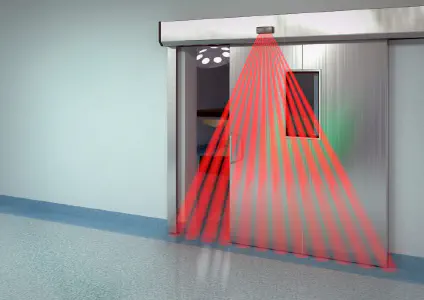 a mockup of a light curtain above a doorway